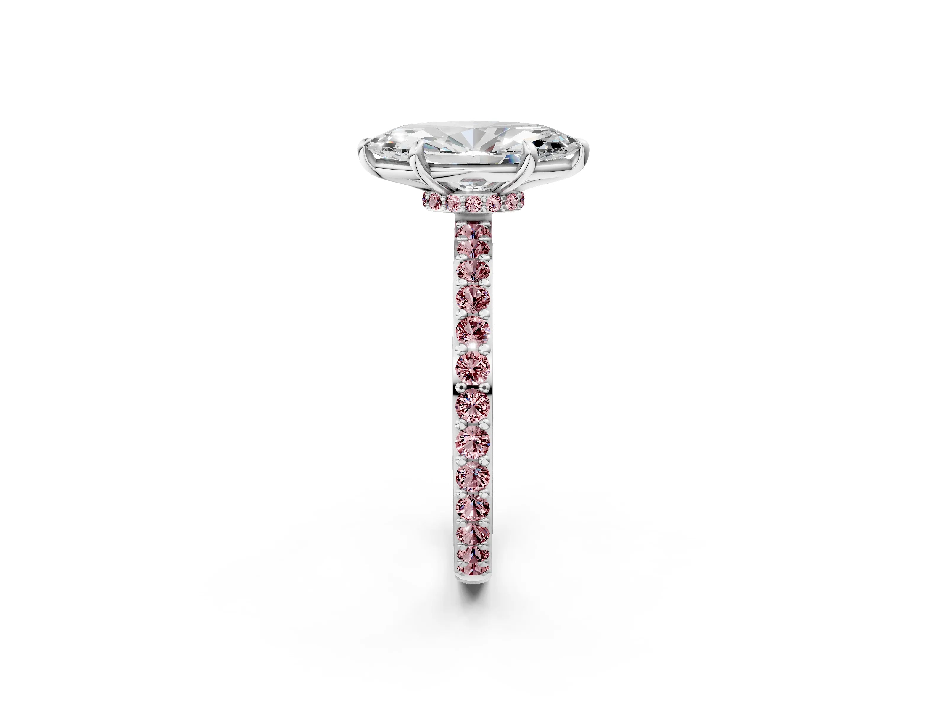 White gold Marquise Cut Diamond Pavé Engagement Ring with Round with Morganite side stone Accents and Prong Setting_2