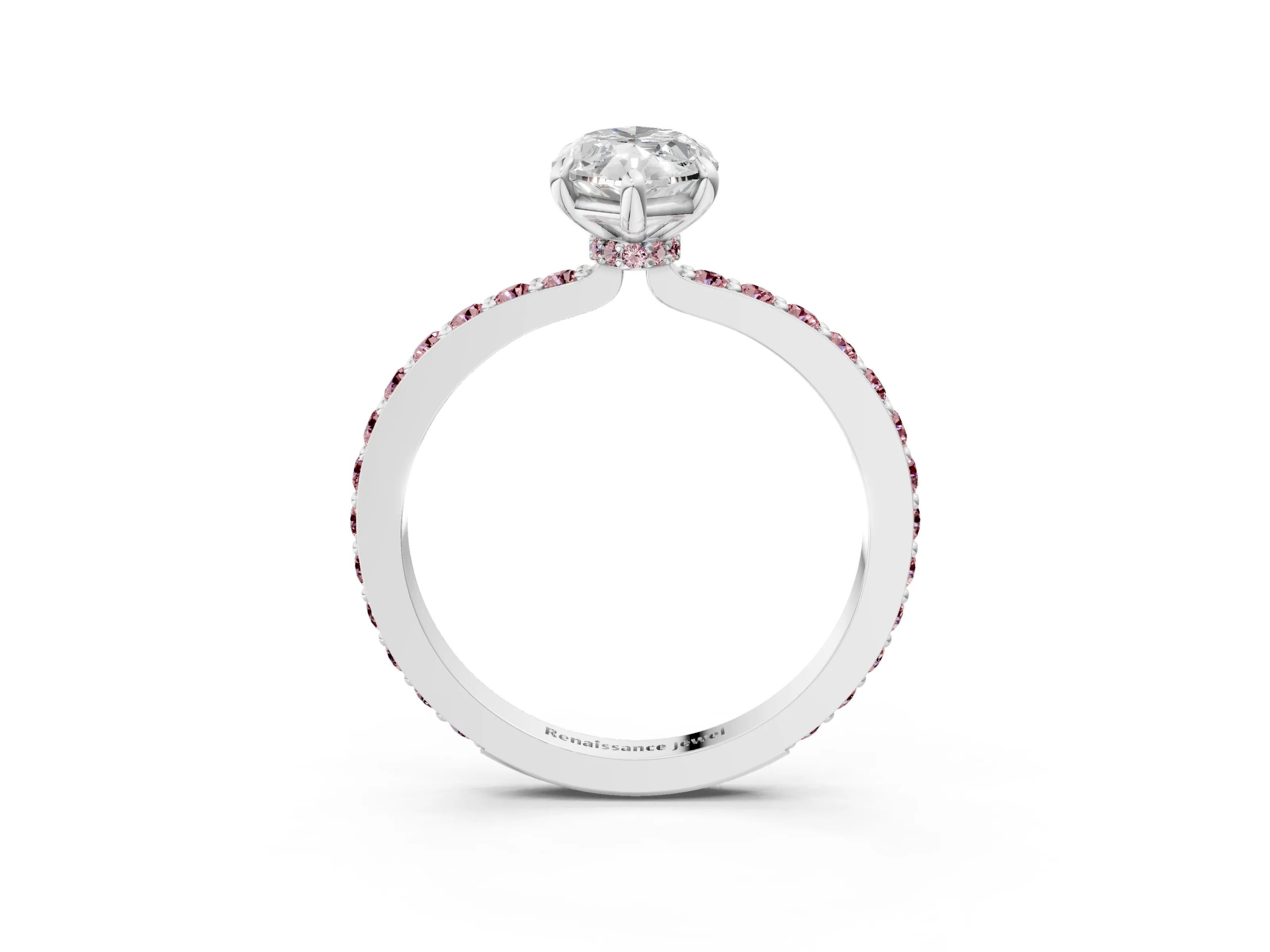 White gold Marquise Cut Diamond Pavé Engagement Ring with Round with Morganite side stone Accents and Prong Setting_3