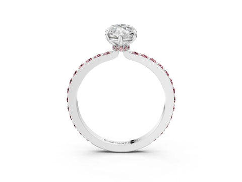 White gold Marquise Cut Diamond Pavé Engagement Ring with Round with Morganite side stone Accents and Prong Setting_3