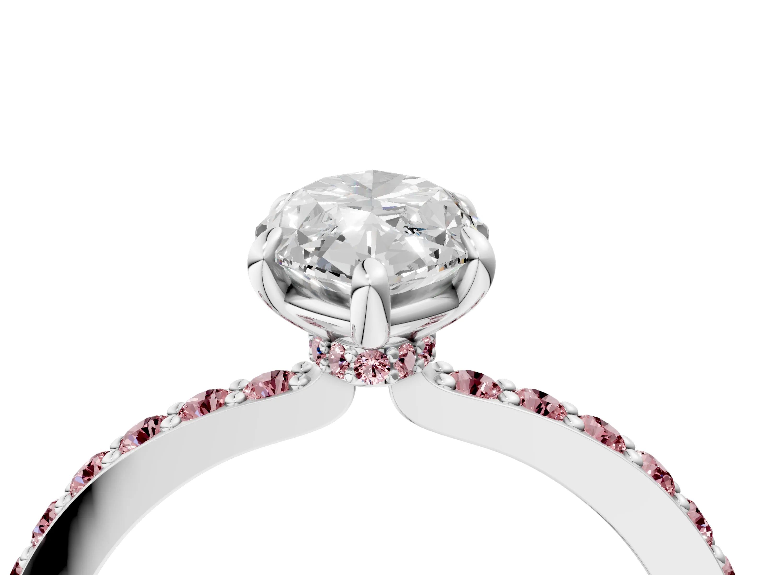 White gold Marquise Cut Diamond Pavé Engagement Ring with Round with Morganite side stone Accents and Prong Setting_4