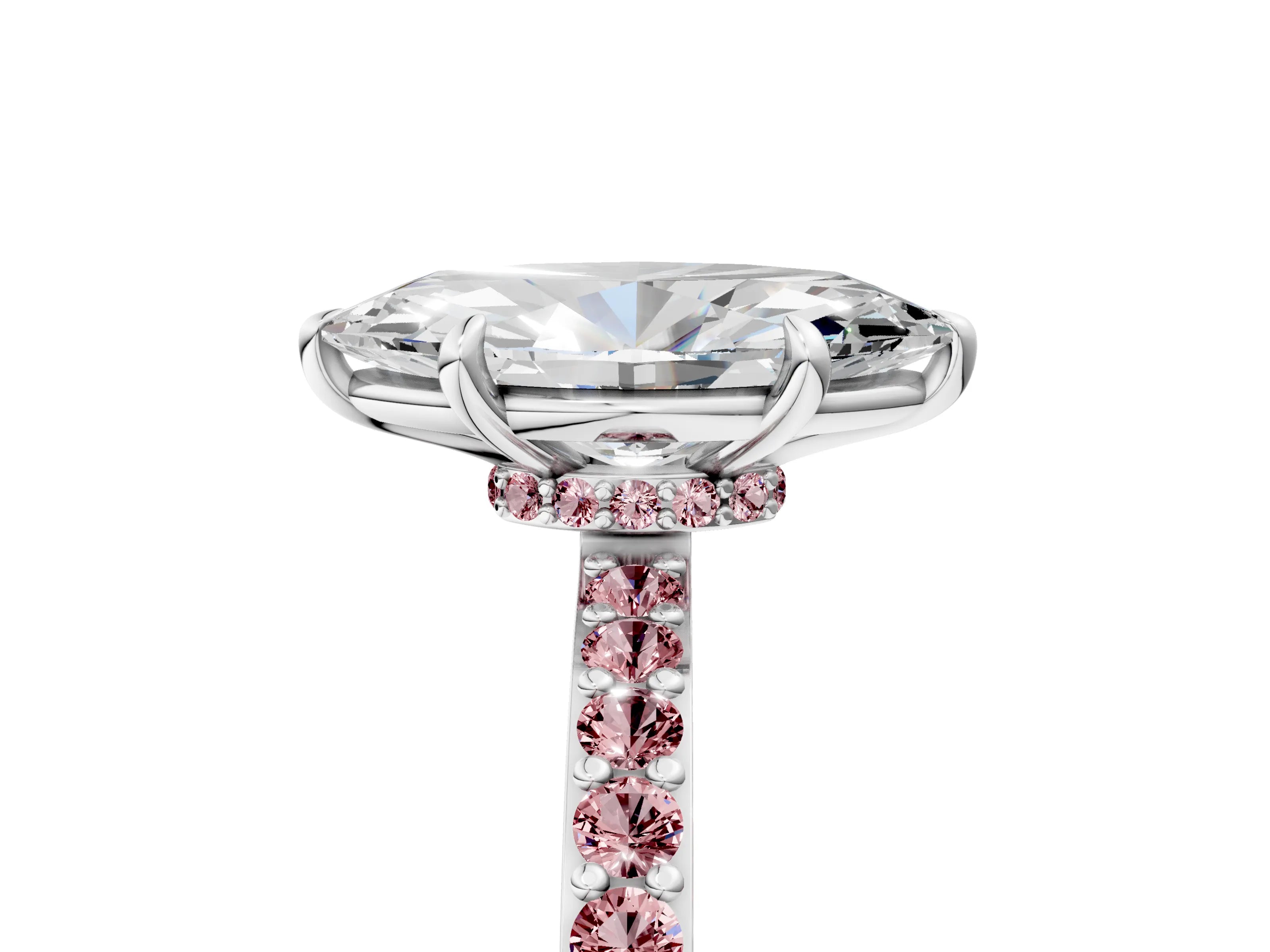White gold Marquise Cut Diamond Pavé Engagement Ring with Round with Morganite side stone Accents and Prong Setting_5