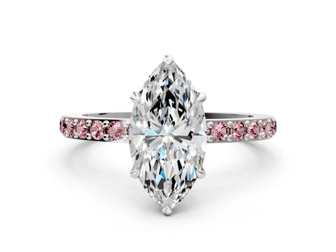 White gold Marquise Cut Diamond Pavé Engagement Ring with Round with Morganite side stone Accents and Prong Setting