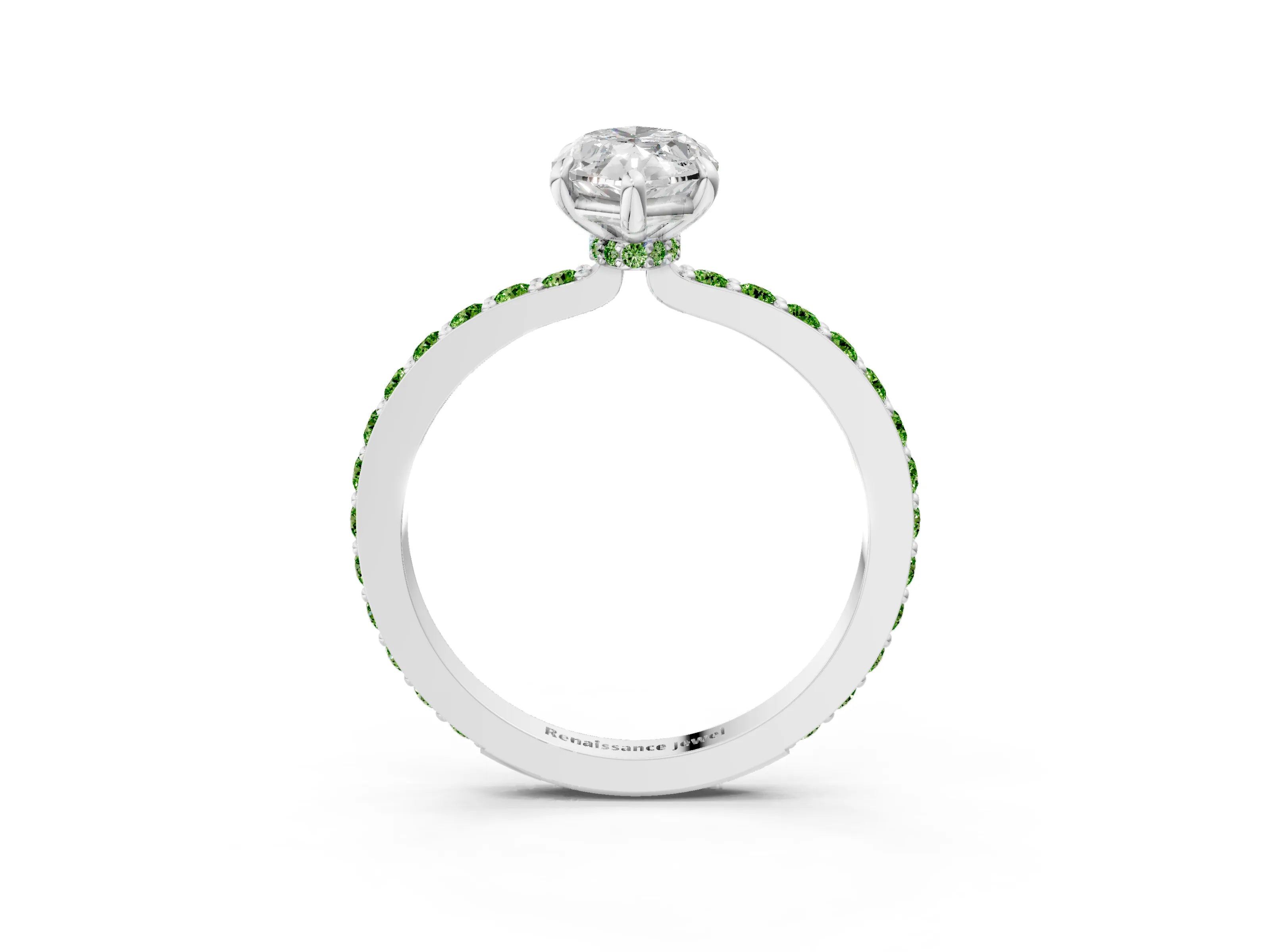 White gold Marquise Cut Diamond Pavé Engagement Ring with Round with Peridot side stone Accents and Prong Setting_15
