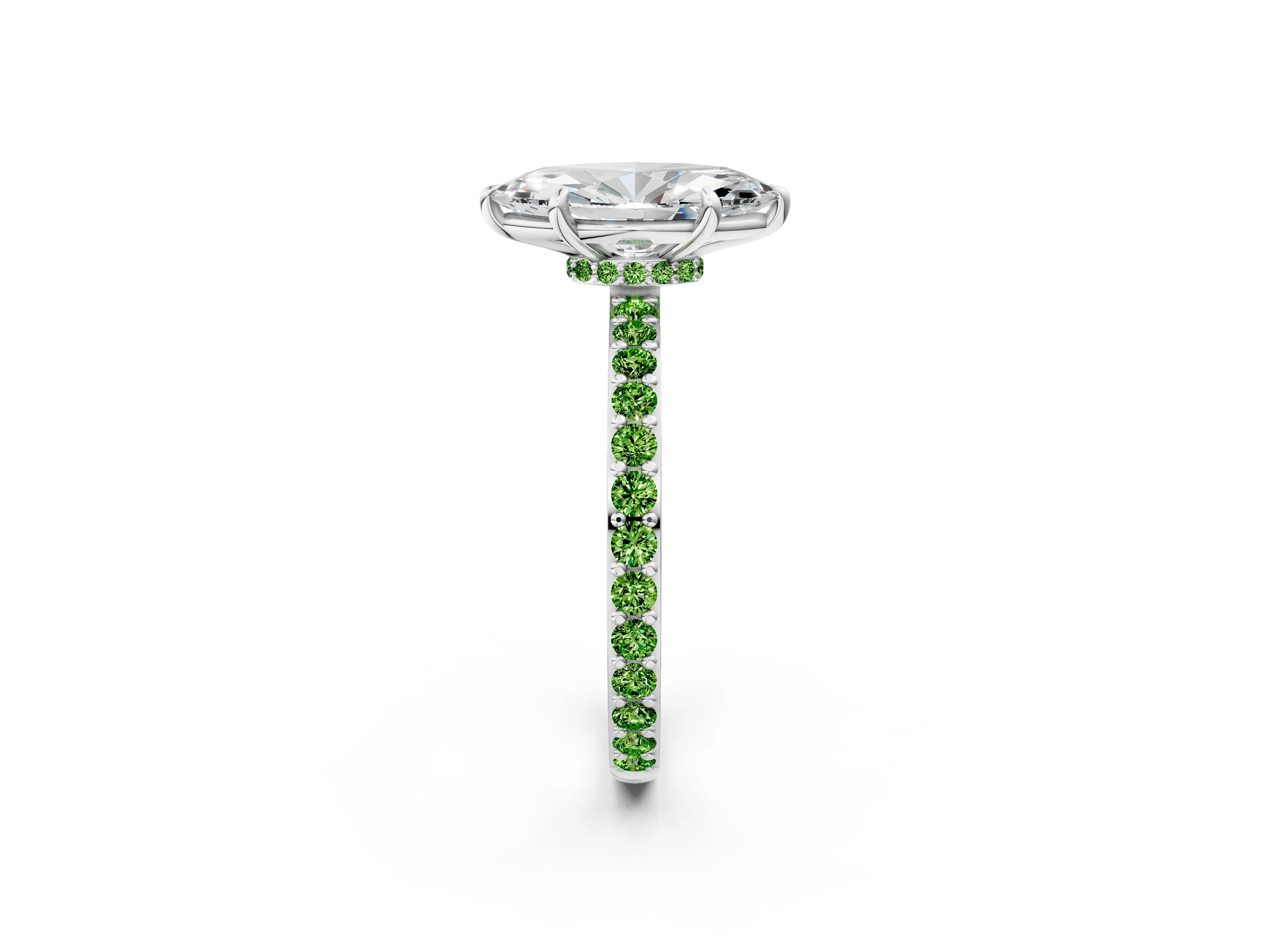 White gold Marquise Cut Diamond Pavé Engagement Ring with Round with Peridot side stone Accents and Prong Setting_2