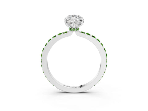 White gold Marquise Cut Diamond Pavé Engagement Ring with Round with Peridot side stone Accents and Prong Setting_3