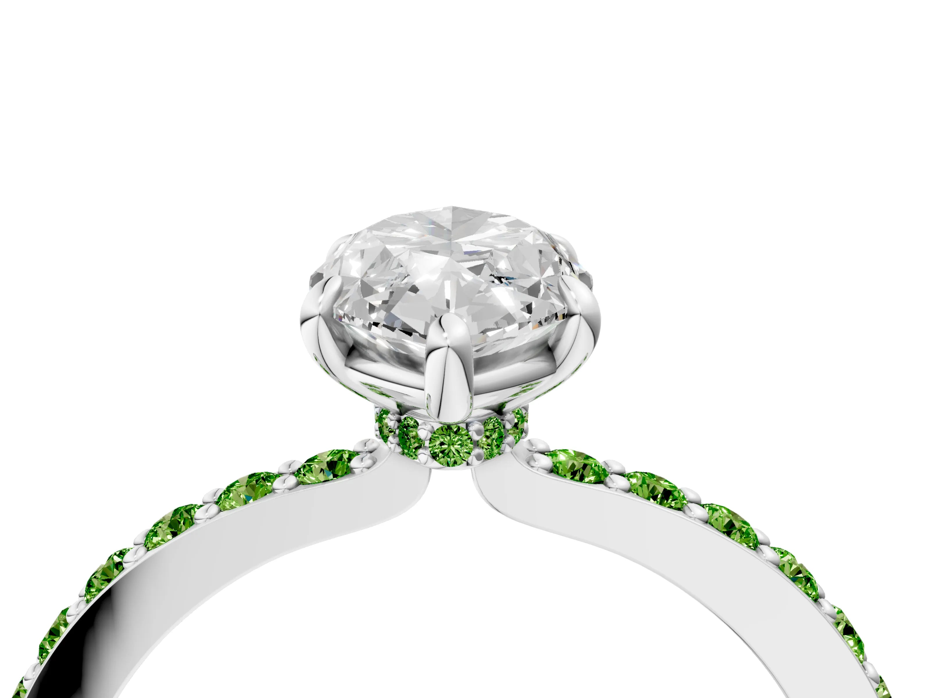 White gold Marquise Cut Diamond Pavé Engagement Ring with Round with Peridot side stone Accents and Prong Setting_4