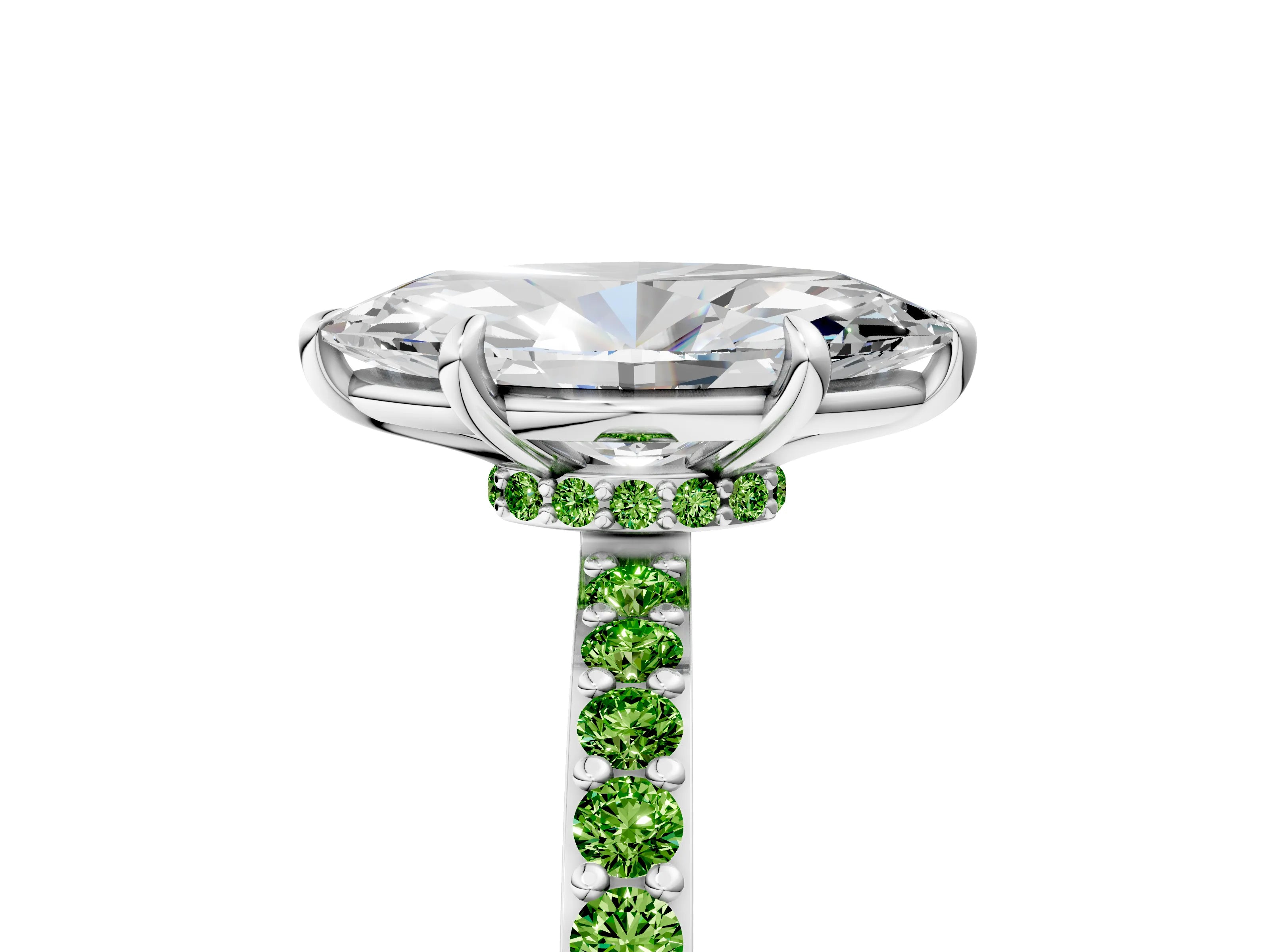 White gold Marquise Cut Diamond Pavé Engagement Ring with Round with Peridot side stone Accents and Prong Setting_5