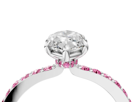 White gold Marquise Cut Diamond Pavé Engagement Ring with Round with Pink Sapphire side stone Accents and Prong Setting_10
