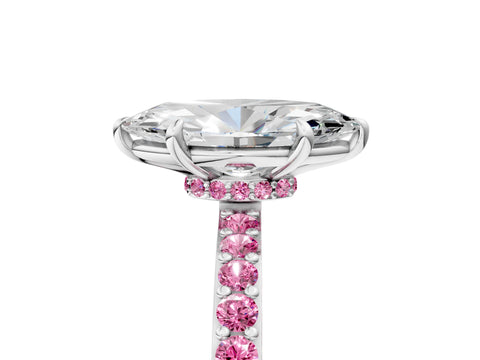 White gold Marquise Cut Diamond Pavé Engagement Ring with Round with Pink Sapphire side stone Accents and Prong Setting_11