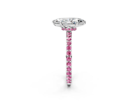 White gold Marquise Cut Diamond Pavé Engagement Ring with Round with Pink Sapphire side stone Accents and Prong Setting_14