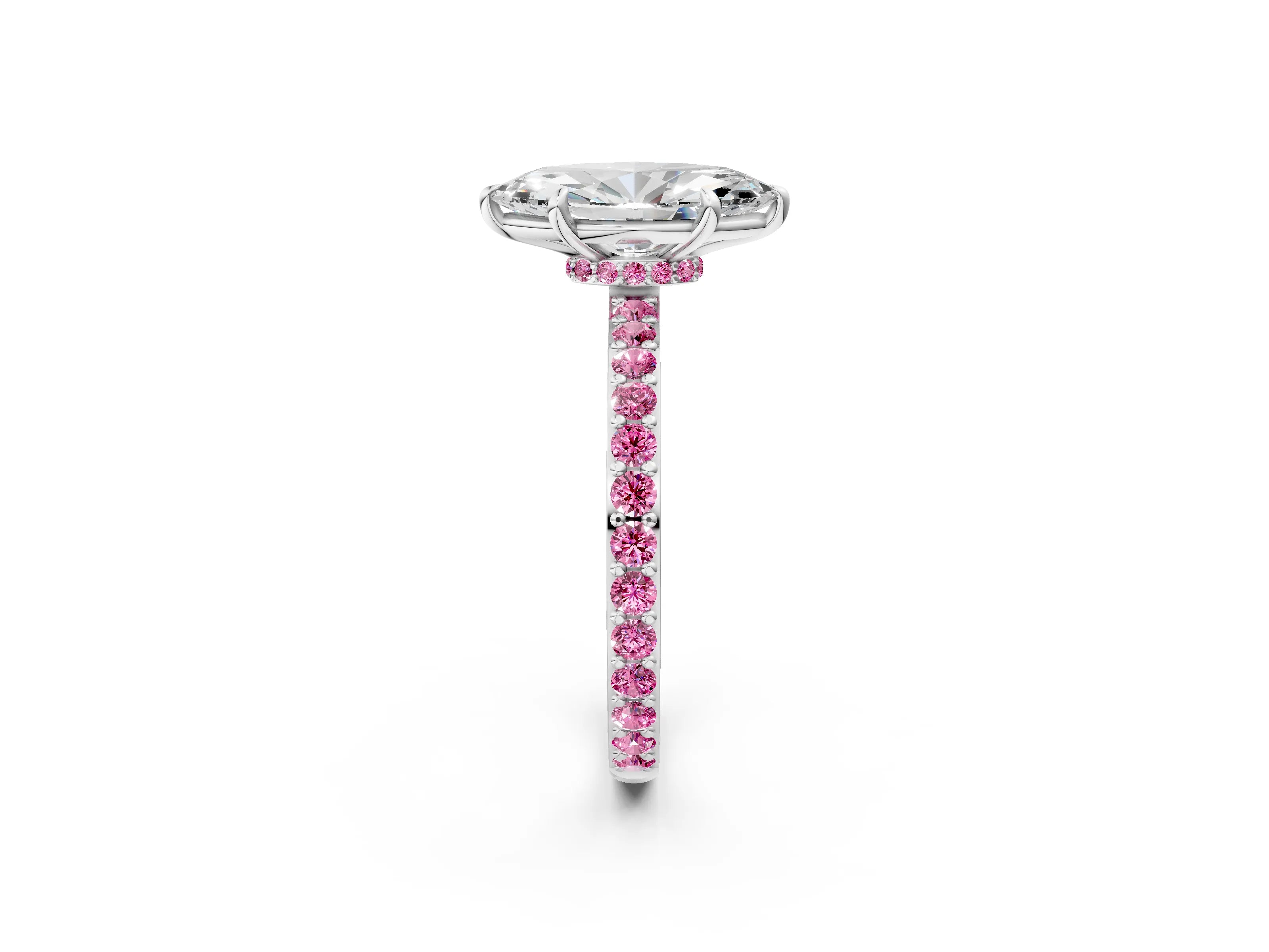 White gold Marquise Cut Diamond Pavé Engagement Ring with Round with Pink Sapphire side stone Accents and Prong Setting_20