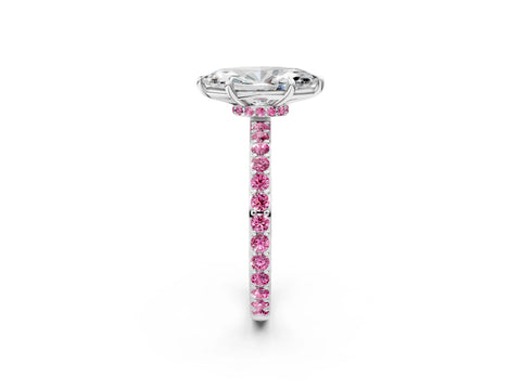 White gold Marquise Cut Diamond Pavé Engagement Ring with Round with Pink Sapphire side stone Accents and Prong Setting_20