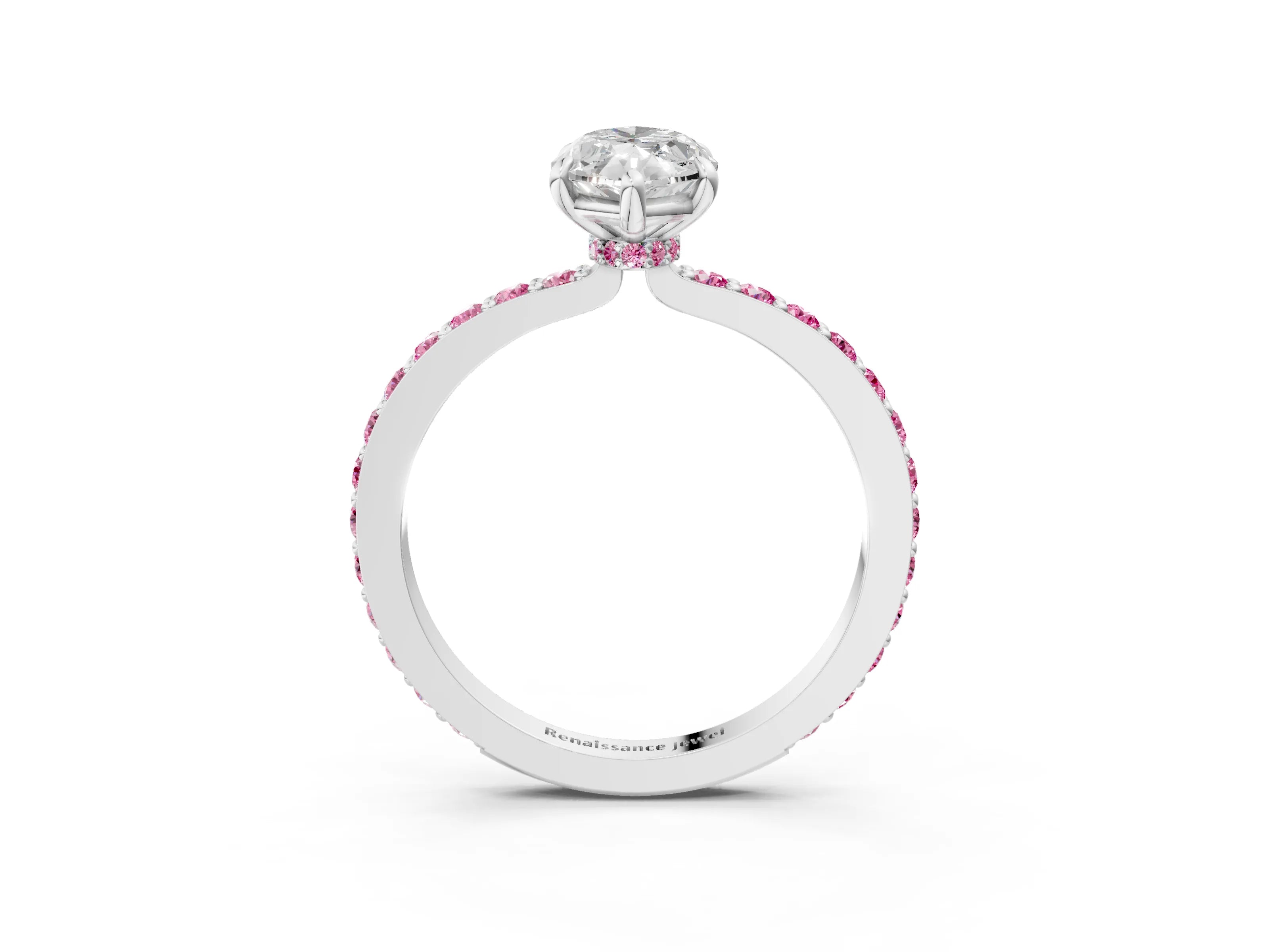 White gold Marquise Cut Diamond Pavé Engagement Ring with Round with Pink Sapphire side stone Accents and Prong Setting_21