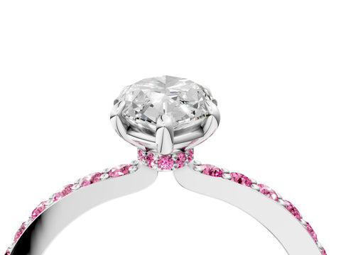 White gold Marquise Cut Diamond Pavé Engagement Ring with Round with Pink Sapphire side stone Accents and Prong Setting_4