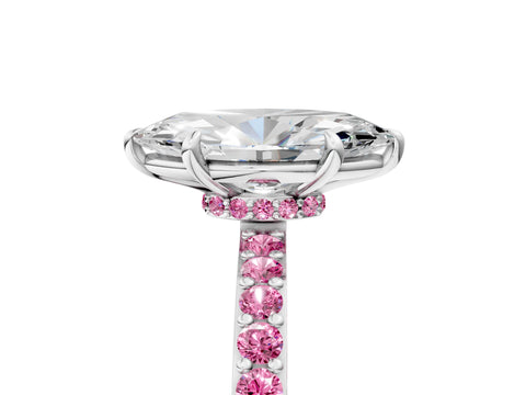 White gold Marquise Cut Diamond Pavé Engagement Ring with Round with Pink Sapphire side stone Accents and Prong Setting_5