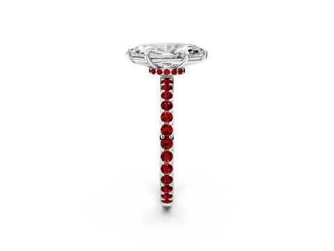 White gold Marquise Cut Diamond Pavé Engagement Ring with Round with Ruby side stone Accents and Prong Setting_14