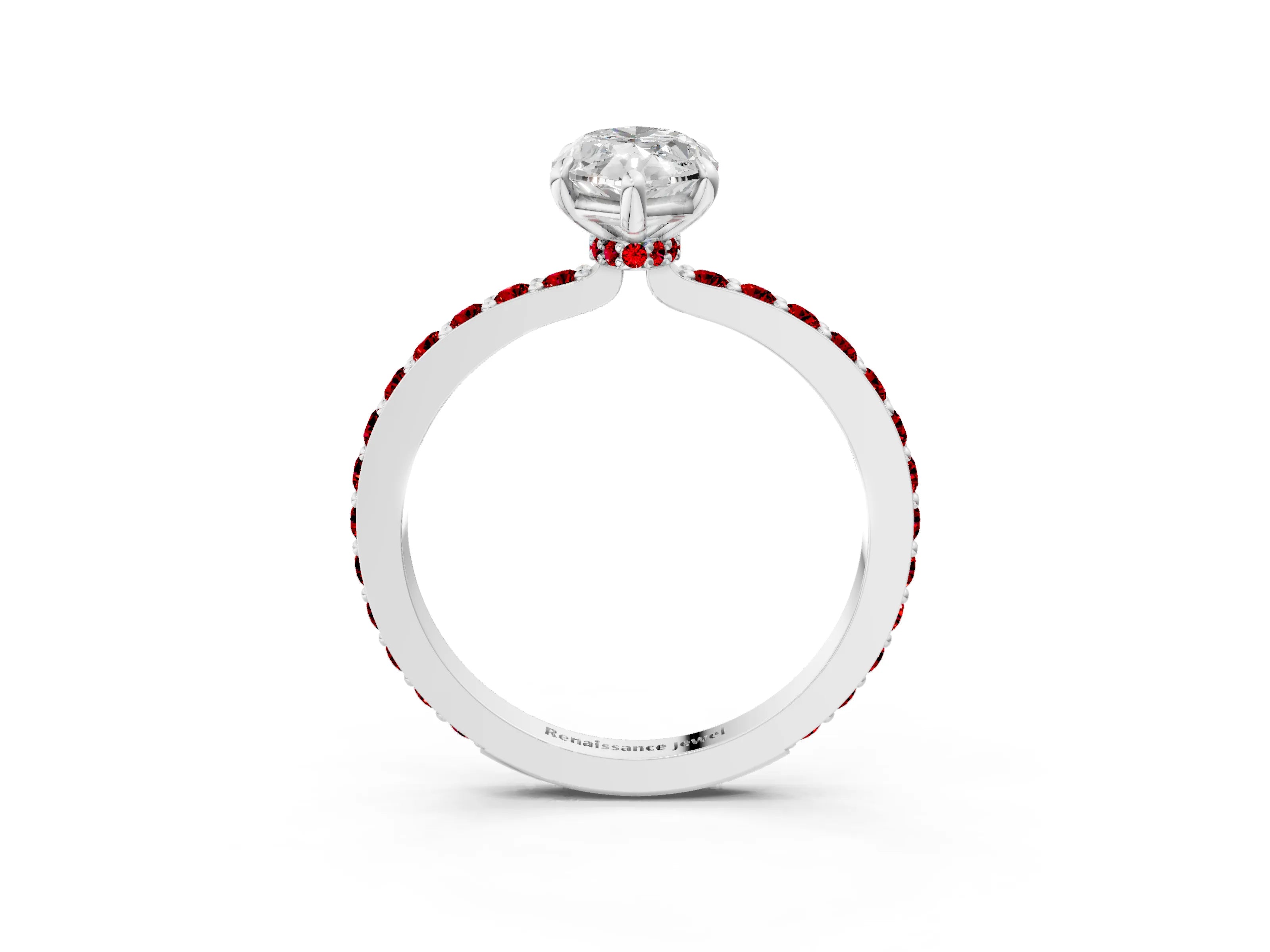White gold Marquise Cut Diamond Pavé Engagement Ring with Round with Ruby side stone Accents and Prong Setting_15