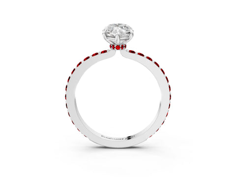 White gold Marquise Cut Diamond Pavé Engagement Ring with Round with Ruby side stone Accents and Prong Setting_15