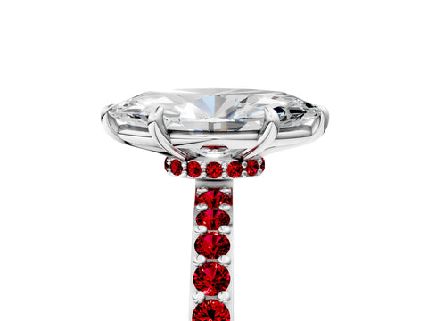 White gold Marquise Cut Diamond Pavé Engagement Ring with Round with Ruby side stone Accents and Prong Setting_17