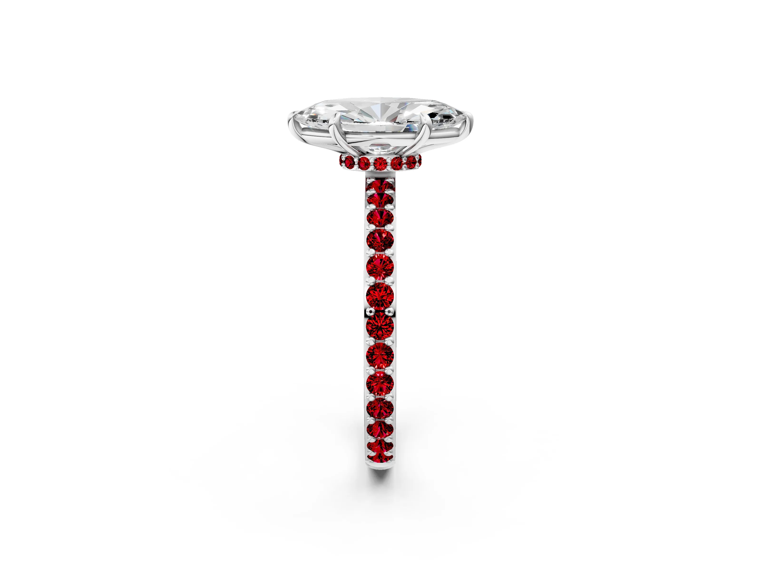 White gold Marquise Cut Diamond Pavé Engagement Ring with Round with Ruby side stone Accents and Prong Setting_2