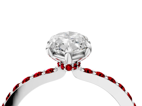 White gold Marquise Cut Diamond Pavé Engagement Ring with Round with Ruby side stone Accents and Prong Setting_4
