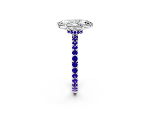 White gold Marquise Cut Diamond Pavé Engagement Ring with Round with Tanzanite side stone Accents and Prong Setting_2