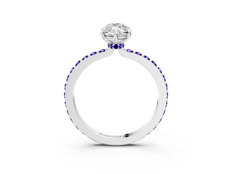 White gold Marquise Cut Diamond Pavé Engagement Ring with Round with Tanzanite side stone Accents and Prong Setting_3