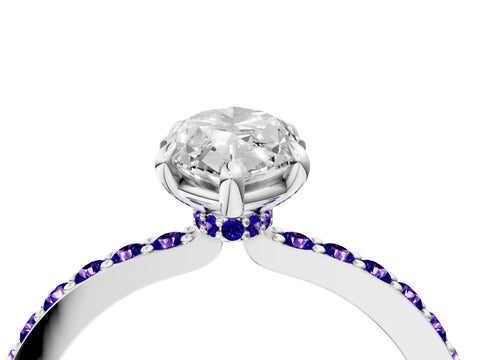 White gold Marquise Cut Diamond Pavé Engagement Ring with Round with Tanzanite side stone Accents and Prong Setting_4
