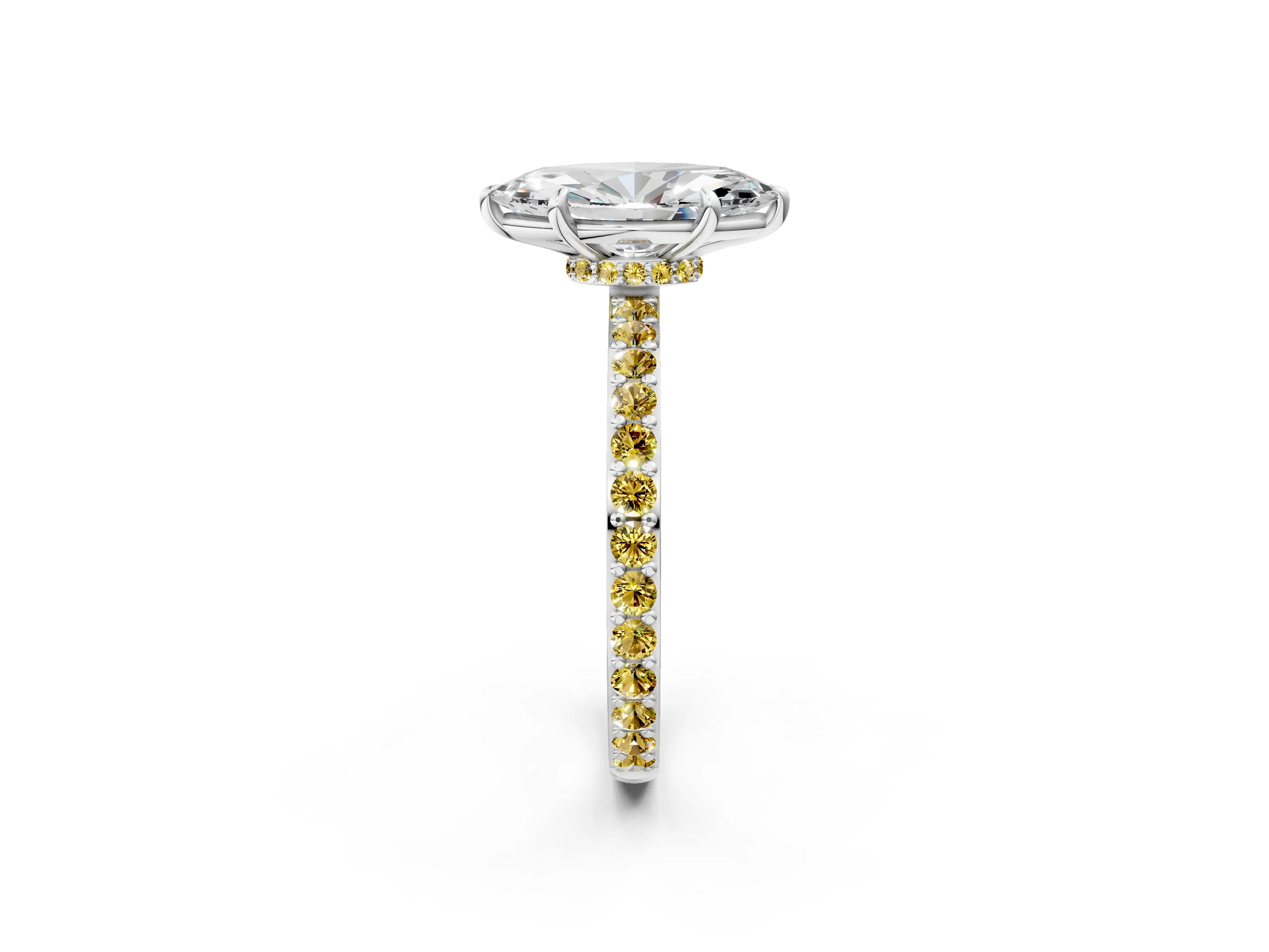 White gold Marquise Cut Diamond Pavé Engagement Ring with Round with Yellow Sapphire side stone Accents and Prong Setting_2