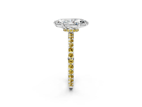White gold Marquise Cut Diamond Pavé Engagement Ring with Round with Yellow Sapphire side stone Accents and Prong Setting_2