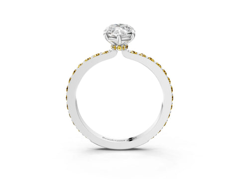 White gold Marquise Cut Diamond Pavé Engagement Ring with Round with Yellow Sapphire side stone Accents and Prong Setting_3