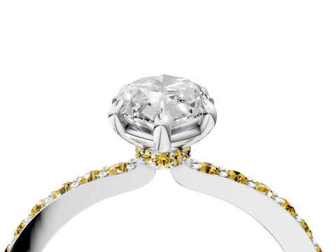 White gold Marquise Cut Diamond Pavé Engagement Ring with Round with Yellow Sapphire side stone Accents and Prong Setting_4