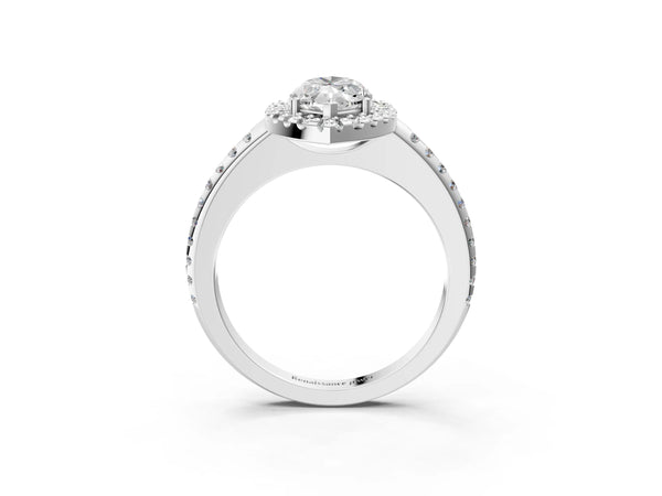 White gold Marquise Cut Diamond Pavé Halo Ring with Four-Prong Setting