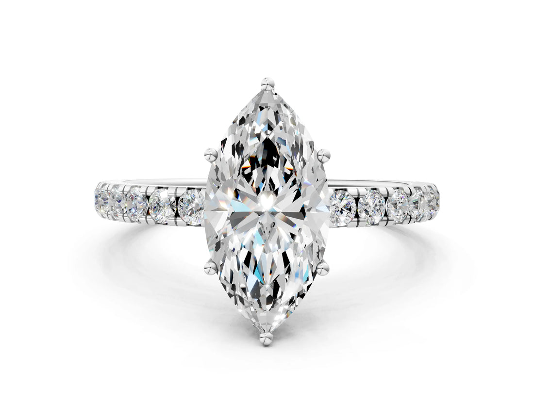 White gold Marquise Cut Diamond Pavé Solitaire Engagement Ring with Four-Prong Setting_89