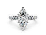 White gold Marquise Cut Diamond Pavé Solitaire Ring with Round Band and Prong Setting_24