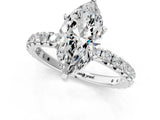 White gold Marquise Cut Diamond Pavé Solitaire Ring with Round Band and Prong Setting_25