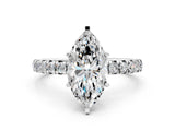 White gold Marquise Cut Diamond Pavé Solitaire Ring with Round Band and Prong Setting_36