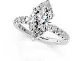 White gold Marquise Cut Diamond Pavé Solitaire Ring with Round Band and Prong Setting_37