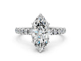 14K White Gold 0.61 Carat D VVS1 Marquise Diamond Pave Band Solitaire Ring with Round and Prong Setting