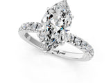 14K White Gold 0.61 Carat D VVS1 Marquise Diamond Pave Band Solitaire Ring with Round and Prong Setting