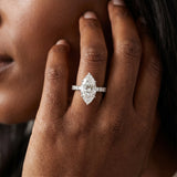 14K White Gold 0.61 Carat D VVS1 Marquise Diamond Pave Band Solitaire Ring with Round and Prong Setting