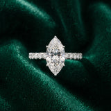 White gold Marquise Cut Diamond Pave Band Solitaire Ring with Round  and Prong Setting_148