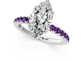 White gold Marquise Cut Diamond Pave Band Solitaire Ring with Round with Amethyst side stone and Prong Setting_1