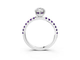 White gold Marquise Cut Diamond Pave Band Solitaire Ring with Round with Amethyst side stone and Prong Setting_15