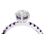 White gold Marquise Cut Diamond Pave Band Solitaire Ring with Round with Amethyst side stone and Prong Setting_16