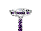 White gold Marquise Cut Diamond Pave Band Solitaire Ring with Round with Amethyst side stone and Prong Setting_5