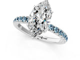 White gold Marquise Cut Diamond Pave Band Solitaire Ring with Round with Aquamarine side stone and Prong Setting_1