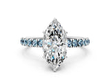 White gold Marquise Cut Diamond Pave Band Solitaire Ring with Round with Aquamarine side stone and Prong Setting_36