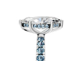 White gold Marquise Cut Diamond Pave Band Solitaire Ring with Round with Aquamarine side stone and Prong Setting_5
