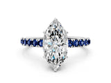 White gold Marquise Cut Diamond Pave Band Solitaire Ring with Round with Blue Sapphire side stone and Prong Setting_12
